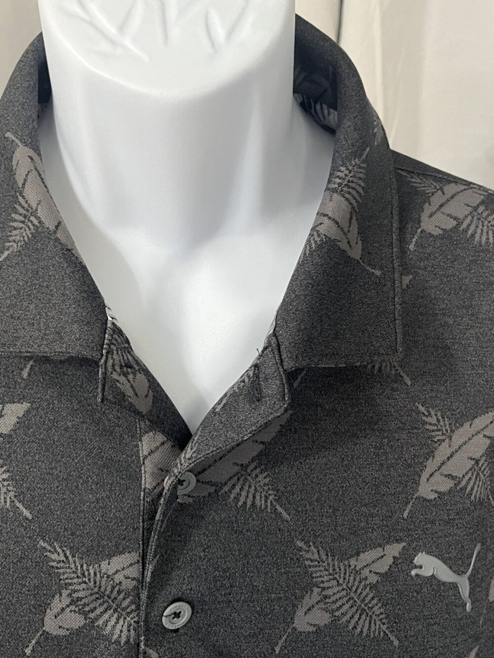 ⛳ Puma Golf Men’s Gray Feather Pattern Short Sleeve Polo Shirt XL EUC 🏌️